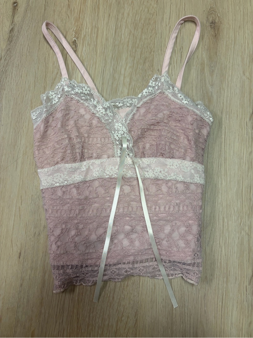 Pink Lace Cami with Satin Ribbon Trim - Women